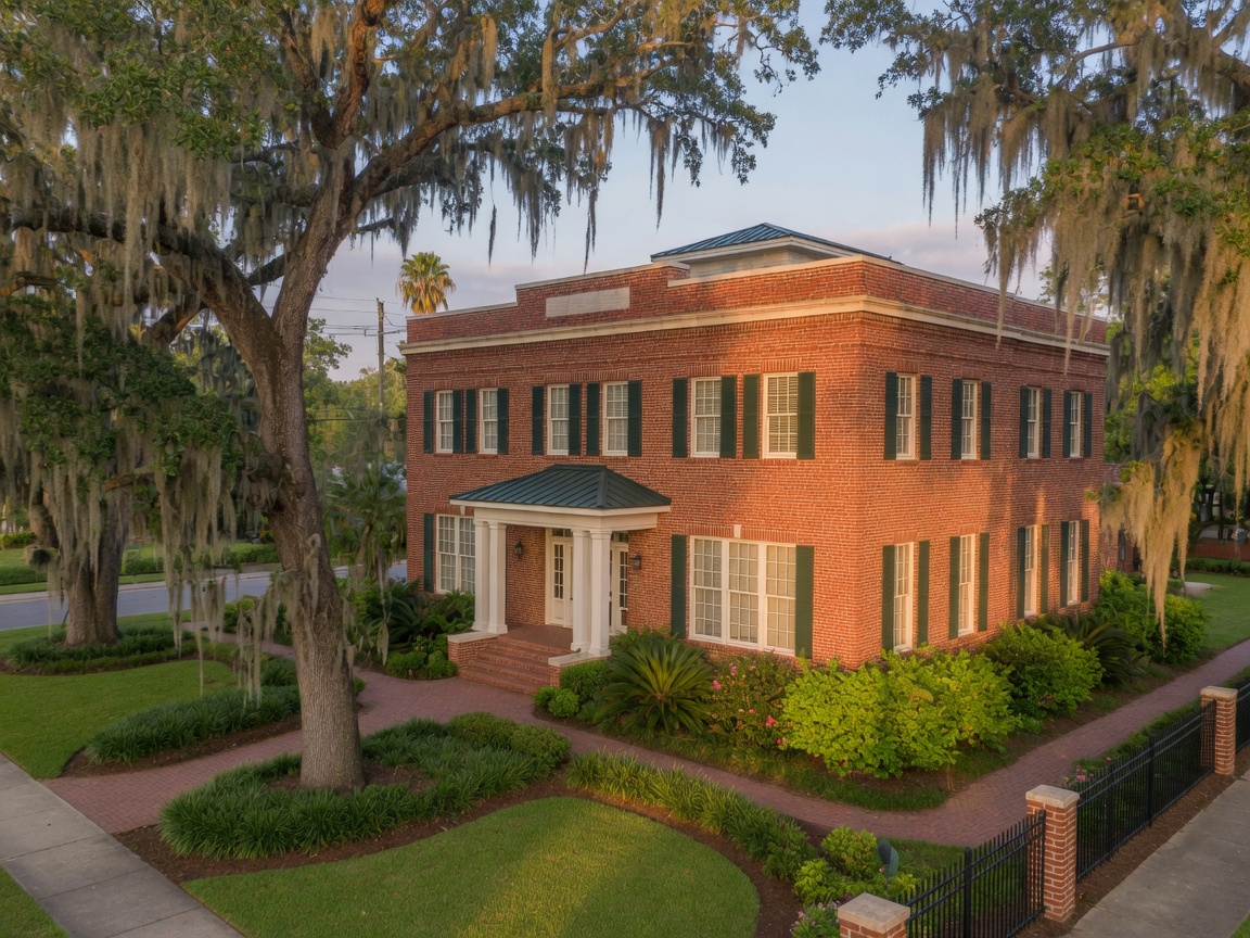 A brick professional building under live oaks in Slidell, Louisiana.